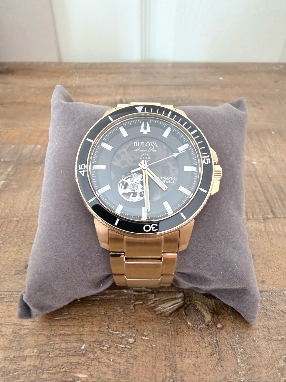Bulova Marine Star Rose Gold and Black Men's Automatic Skeleton Watch